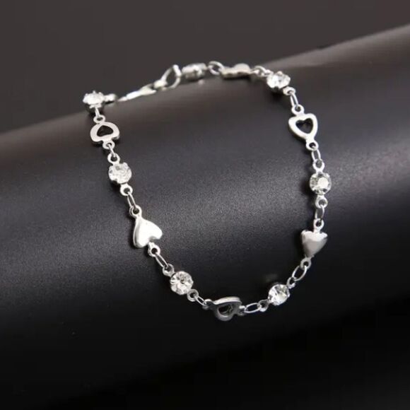 3 for 26$ - Silver Rhinestone Heart Bracelet - Picture 1 of 4